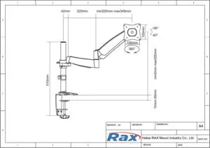Pole-mounted Monitor Arm Drawing