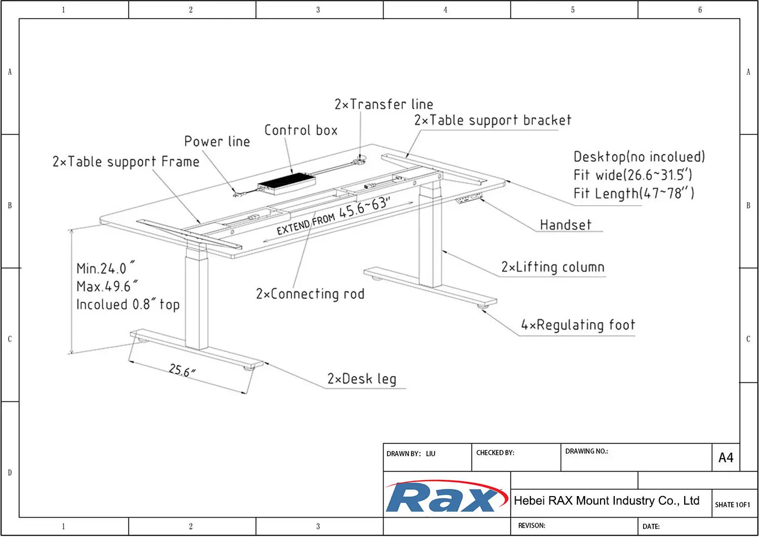 Dual Motor Standing Desk Frame Drawing
