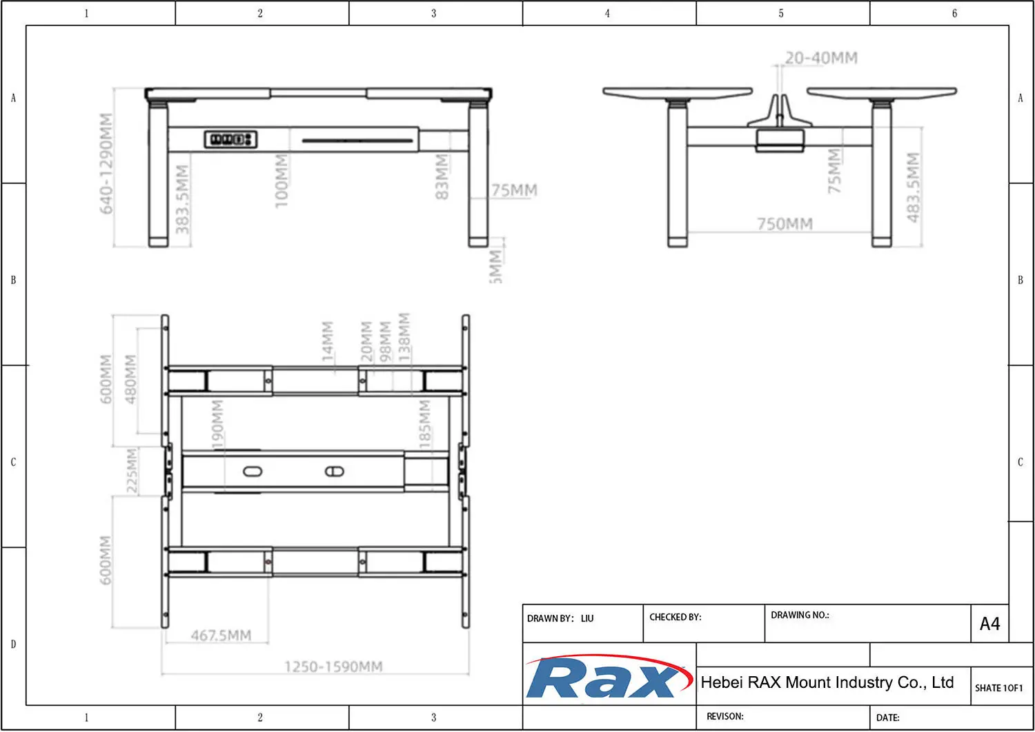 Face To Face Standing Desk Frame Drawing