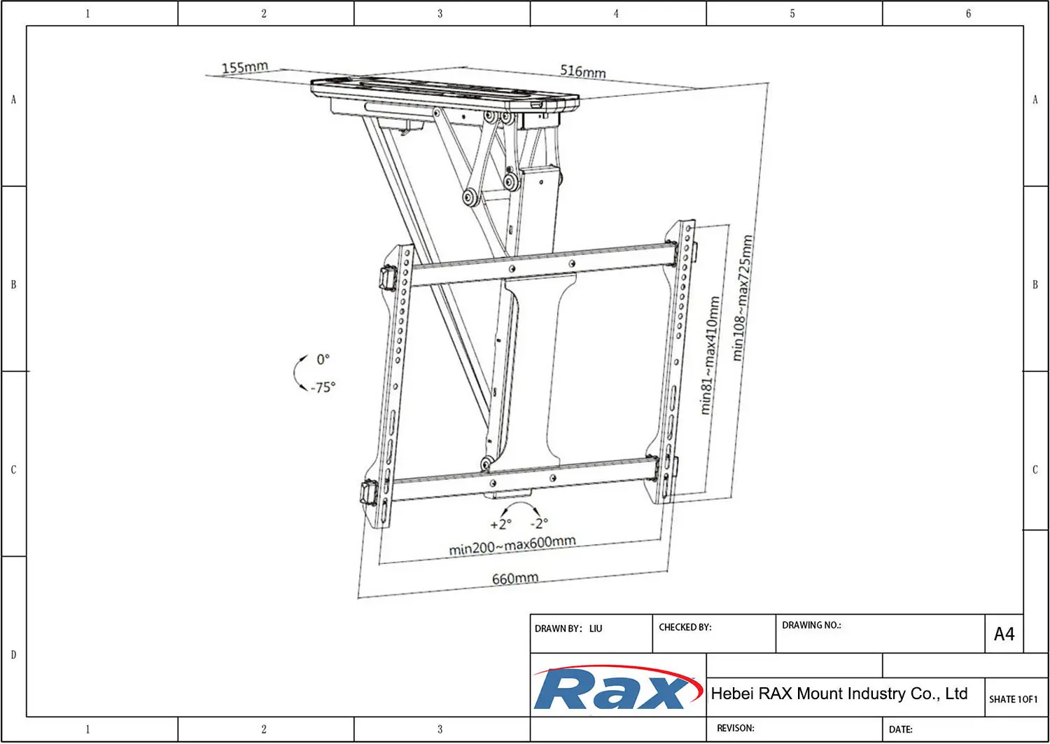 Flip Down TV Lift Drawing