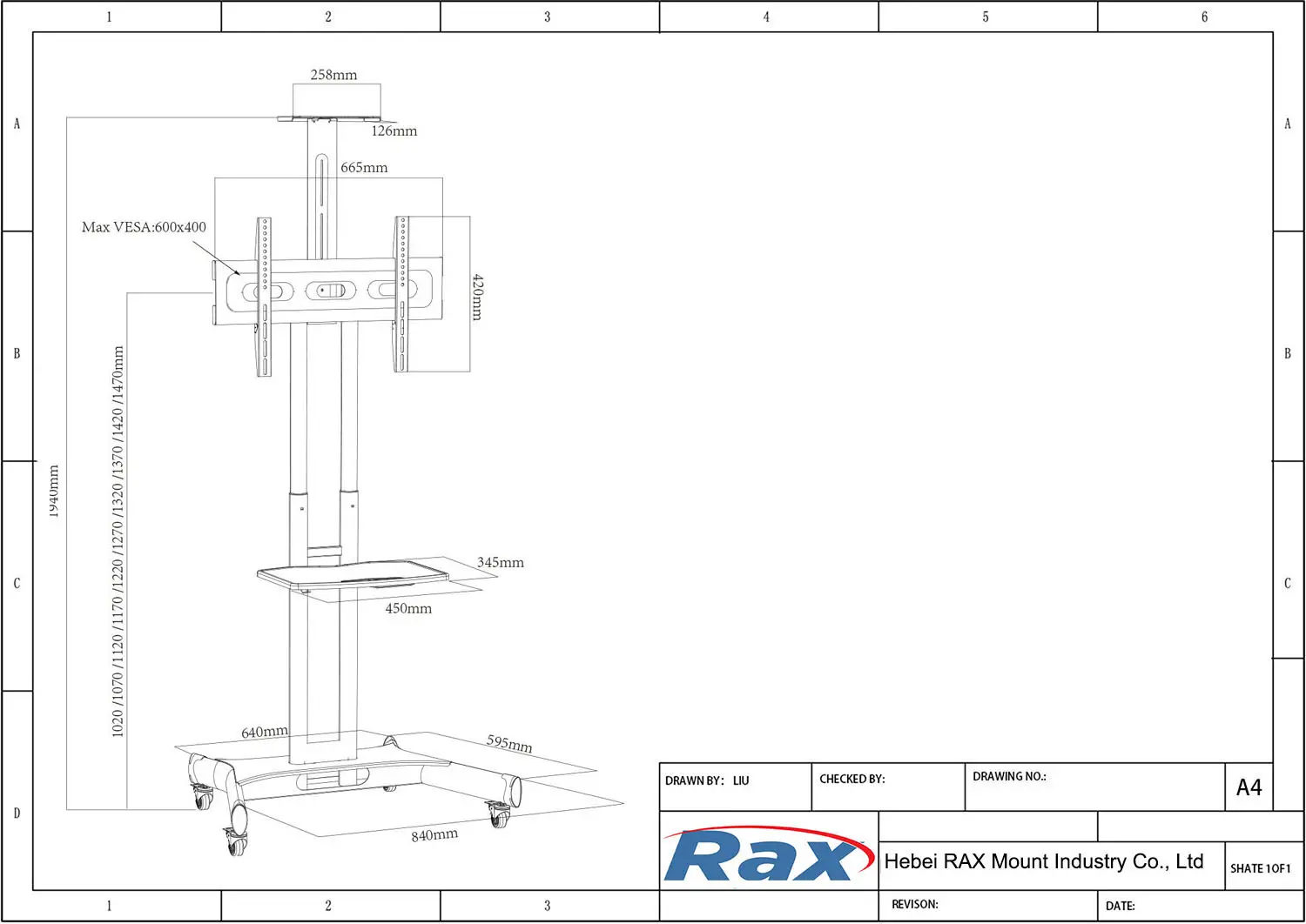 Rolling TV Stand Drawing